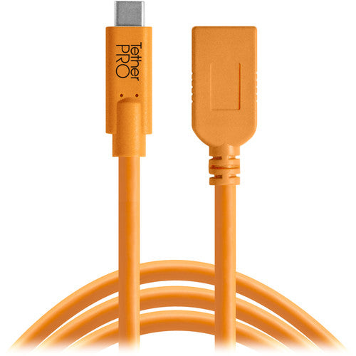 Tether Tools CUCA415-ORG Tetherpro USB Type-C To Tybe-A Extension Cable (15' Orange).