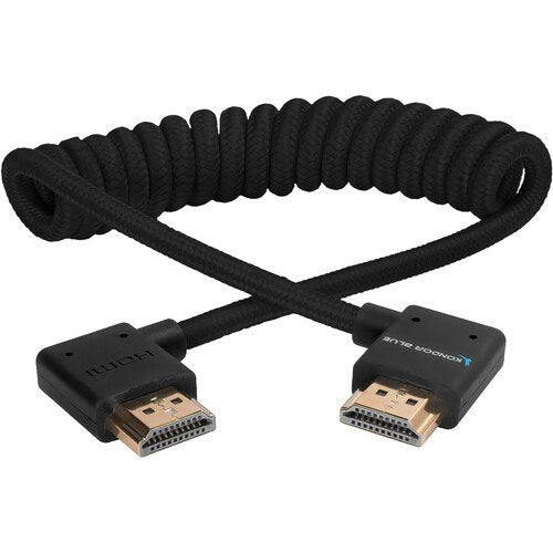 Kondor Blue Coiled Right-Angle High-Speed HDMI Cable, 12 to 24", Black