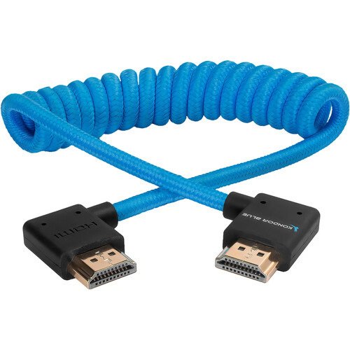 Kondor Blue Coiled Right-Angle High-Speed HDMI Cable, 12 to 24", Black