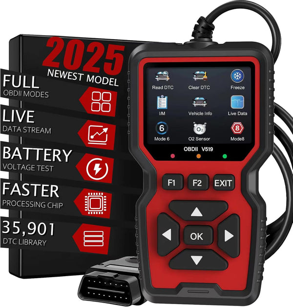 OBDII V519 Scanner Diagnostic Tool-Check Engine Code Reader Scanner with Reset, Mode 6, Mode 8 & I/M Readiness (RED)