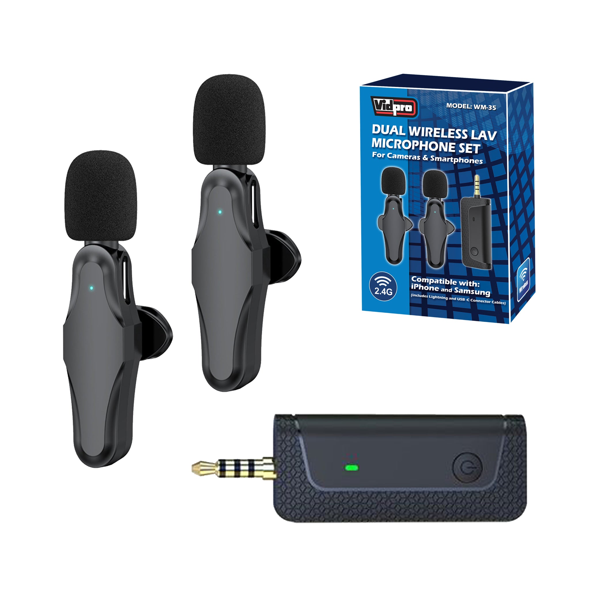 Vidpro WM35 2.4GHz Dual Wireless Lavalier Microphone Set for Cameras and Smartphones