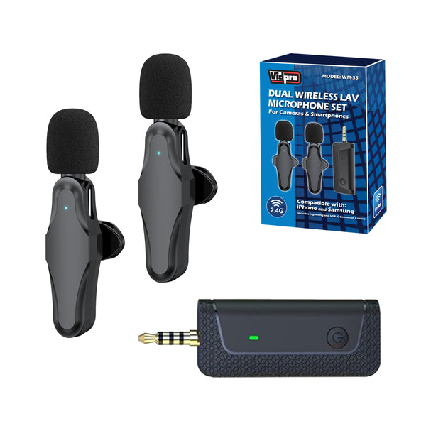 Vidpro WM35 2.4GHz Dual Wireless Lavalier Microphone Set for Cameras and Smartphones