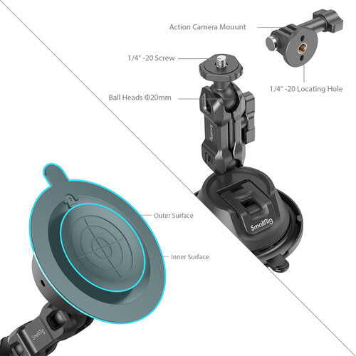 SmallRig 4193 SC-1K Portable Suction Cup Mount for Action Cameras