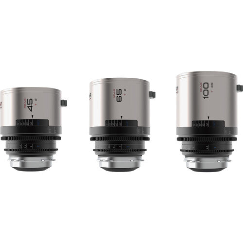 BLAZAR LENS Remus 45/65/100 mm T2.0 Full-Frame 1.5x Kit de 3 lentes anamórficas con estuche (ARRI PL, Silver Flare)