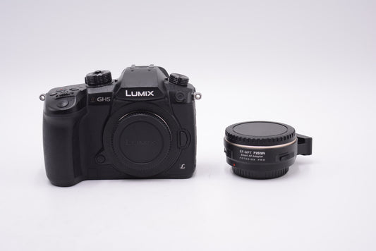 Panasonic DCGH5/05116 Lumix DC-GH5 Mirrorless Camera W/Fotodiox Pro EF-MFT Smart AF Mount Adapter, Used