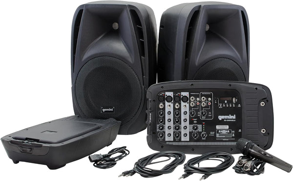 Gemini ES-210MXBLU Dual 10" Passive Speakers With Detachable Powered Mixer