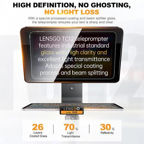 LENSGO TC12P 12.9" Teleprompter with Remote Control for Smartphone/Tablets