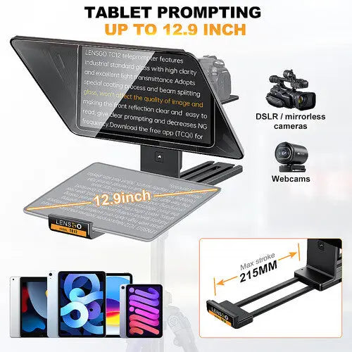 LENSGO TC12P 12.9" Teleprompter with Remote Control for Smartphone/Tablets