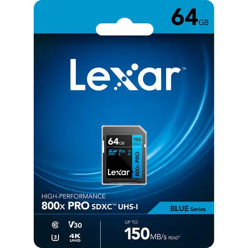 Lexar 64GB High-Performance 800x PRO UHS-I SDXC Memory Card (BLUE Series) - AVC photo video store