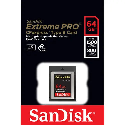 SanDisk SDCFE-064G-GN4NN 64GB Extreme PRO CFexpress Type B Memory Card, 1500/800 MB/s - AVC photo video store