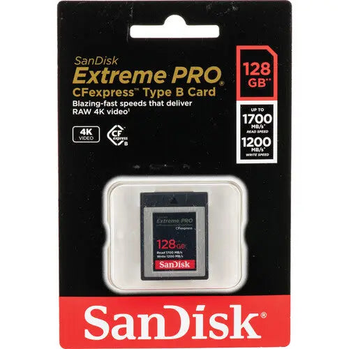 SanDisk SDCFE-128G-GN4NN 128GB Extreme PRO CFexpress Type B Memory Card, 1700/1200 MB/s - AVC photo video store
