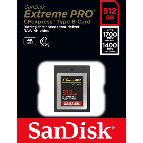 SanDisk SDCFE-512G-GN4NN 512GB Extreme PRO CFexpress Type B Memory Card, 1700/1400 MB/s - AVC photo video store