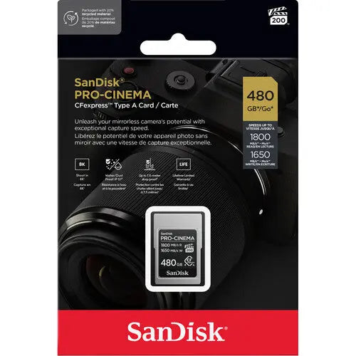 SanDisk SDCFEA-480G-GN4NN 480GB PRO-CINEMA CFexpress Type A Memory Card, 1800/1650 MB/s - AVC photo video store