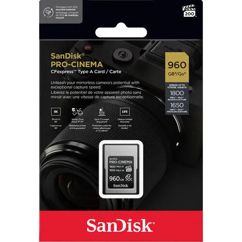 SanDisk SDCFEA-960G-GN4NN 960GB PRO-CINEMA CFexpress Type A Memory Card, 1800/1650 MB/s - AVC photo video store