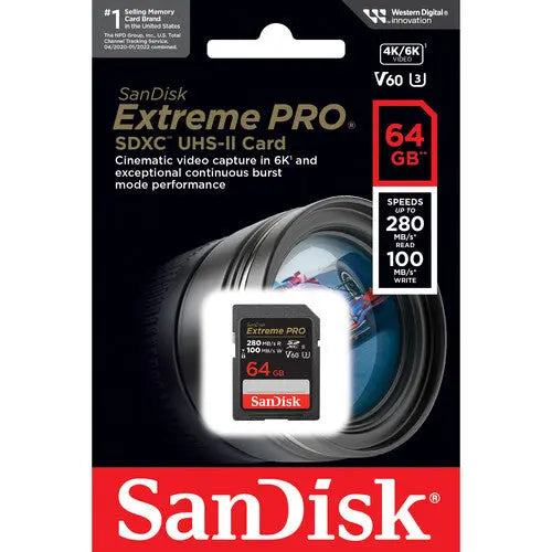 SanDisk SDSDXEP-064G-GN4IN 64GB Extreme PRO UHS-II SDXC Memory Card, V60, 280/100 MB/s - AVC photo video store