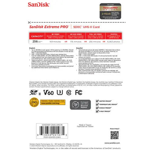 SanDisk SDSDXEP-256G-GN4IN 256GB Extreme PRO UHS-II SDXC Memory Card, V60, 280/150 MB/s - AVC photo video store