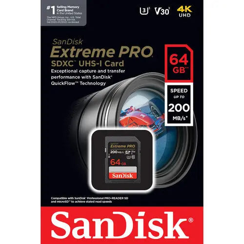 SanDisk SDSDXXU-064G-GN4IN 64GB Extreme PRO UHS-I SDXC Memory Card, V30, 200MB/s - AVC photo video store