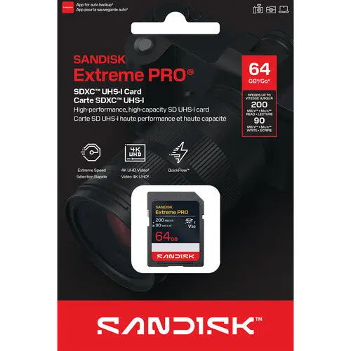 SanDisk SDSDXXU-064G-GSCIN 64GB Extreme PRO UHS-I SDXC Memory Card, V30, 200/90 MB/s
