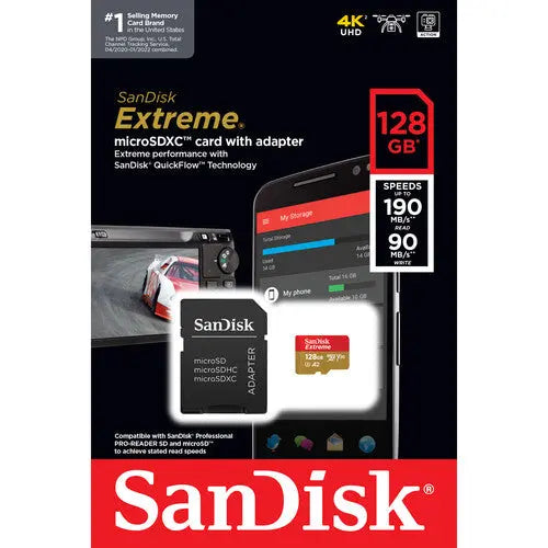 SanDisk SDSQXAA-128G-GN6MA 128GB Extreme UHS-I microSDXC Memory Card with SD Adapter - AVC photo video store