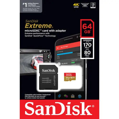 SanDisk SDSQXAH-064G-GN6MA 64GB Extreme UHS-I microSDXC Memory Card with SD Adapter - AVC photo video store