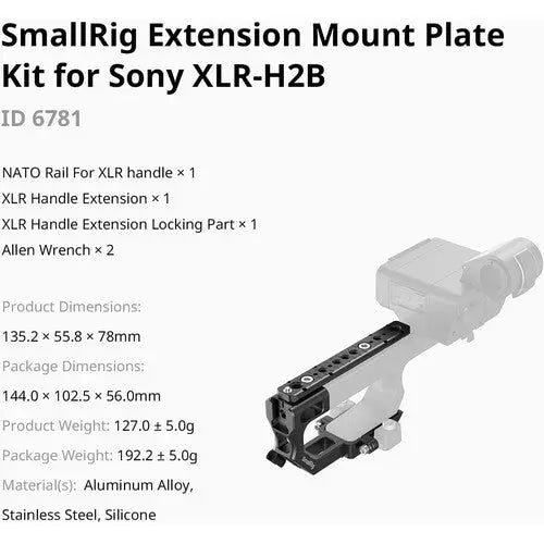 Smallrig 6781 Extension Mount Plate Kit for Sony XLR-H2