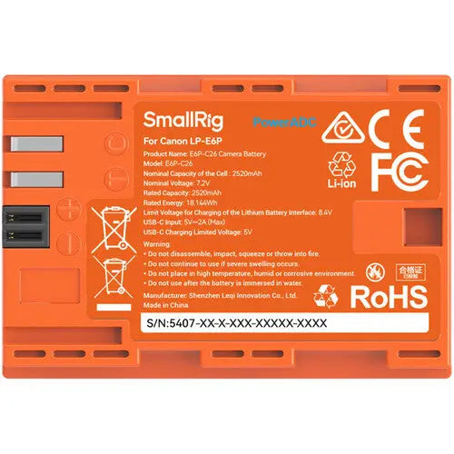 SmallRig 5407 LP-E6P USB-C Battery (2520mAh, Orange)