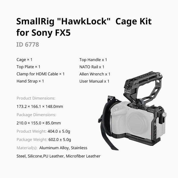 Smallrig 6778 Hawklock Handheld Cage Kit for Sony FX5