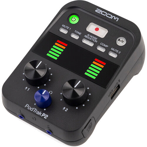 Gravador de microfone duplo USB Zoom PodTrak P2 para podcasters