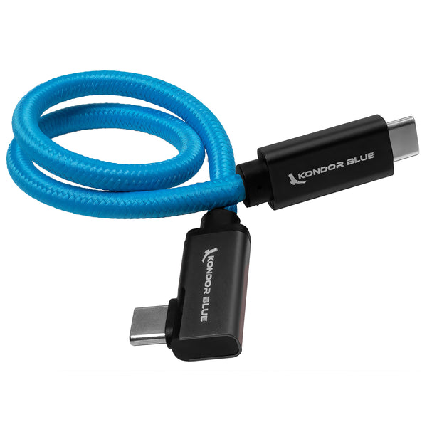Cabo USB C para USB C Kondor Blue para gravação e carregamento SSD - entrega de dados e energia 8K (ângulo reto) (12")