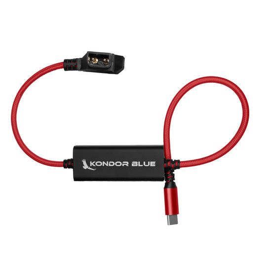 Kondor Blue 16" D-Tap to USB C Power Delivery Cable for Mirrorless Cameras & Laptops (Cardinal Red)