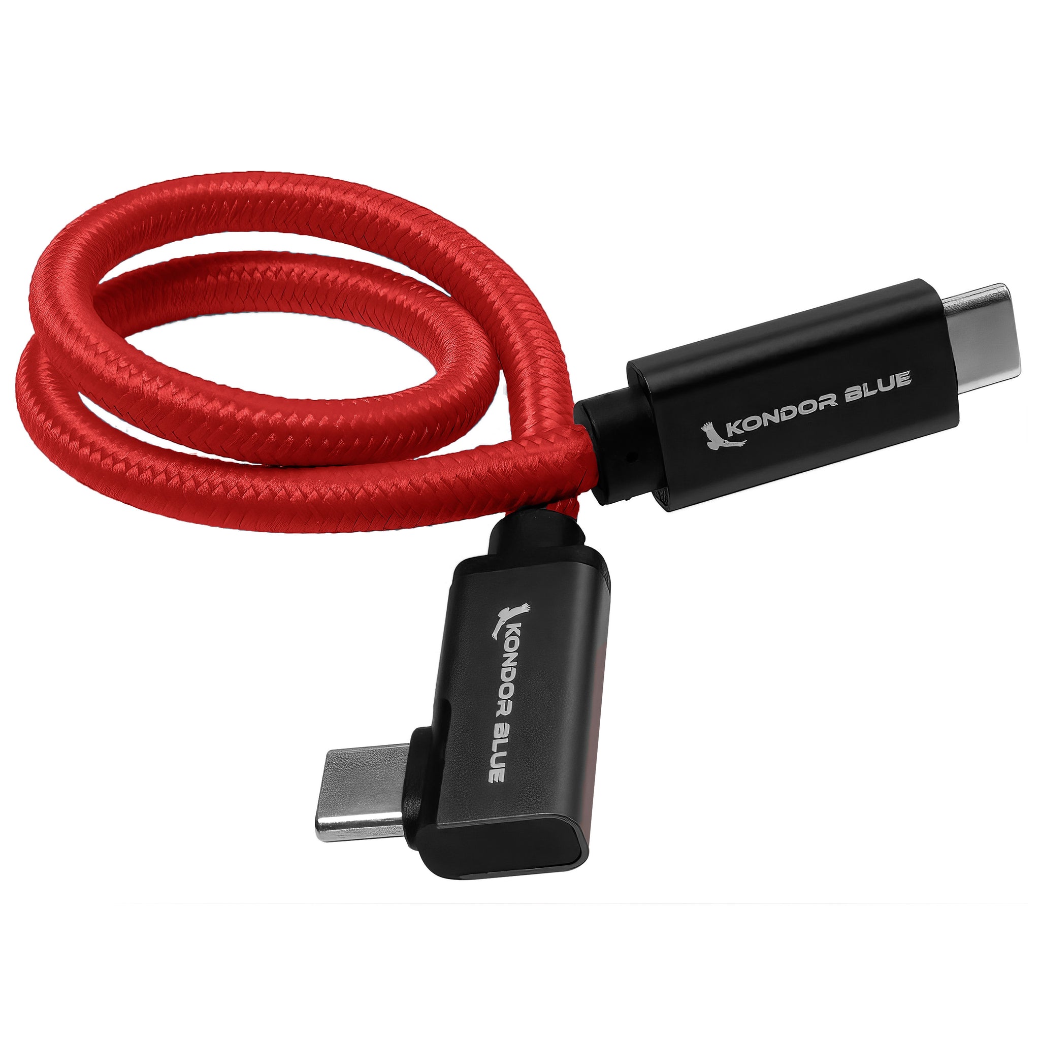 Kondor Blue USB C to USB C Cable for SSD Recording & Charging - 8K Data and Power Delivery (Right Angle) (12") (Cardinal Red)