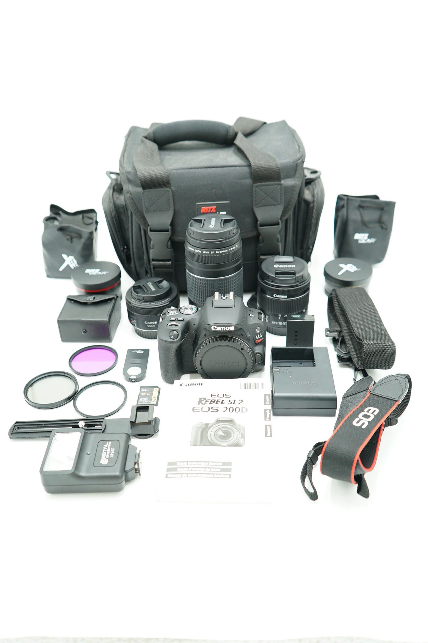 Canon EOSREBELSL2/04965 REBEL SL2 + EF-S 18-55mm + EF 50mm + EF 75-30mm, Used