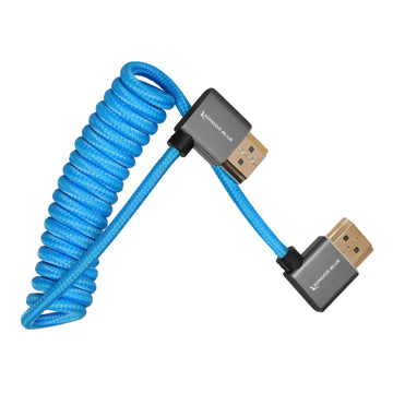 Kondor Blue Coiled Right-Angle High-Speed HDMI Cable (Kondor Blue, 12 to 24")