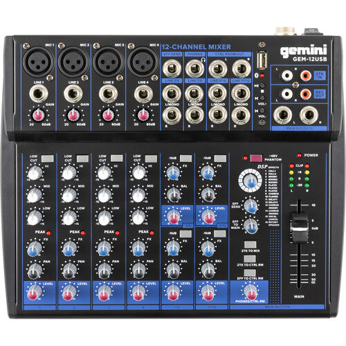 Gemini GEM-12USB Compact 12-Channel Bluetooth Audio Mixer with USB