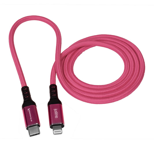 Kondor Blue iJustine Pink Lightning Cable for iPhone Charging & Sync USB-C & USB-A (1 Meter/3.3FT) (USB A)