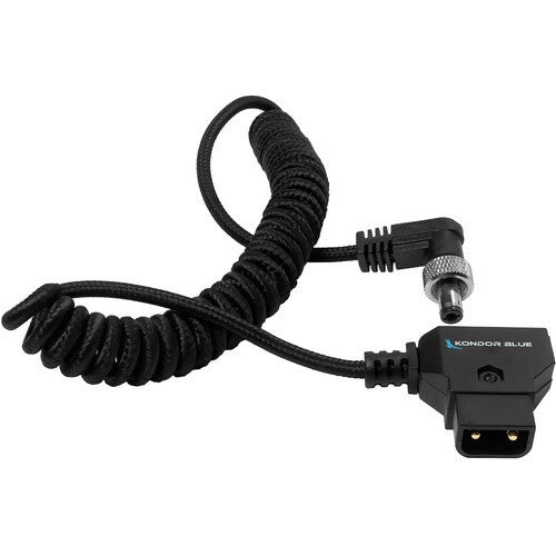 Kondor Blue Coiled D-Tap para cabo DC de 2,5 mm em ângulo reto com trava (monitor de assistência de vídeo) 