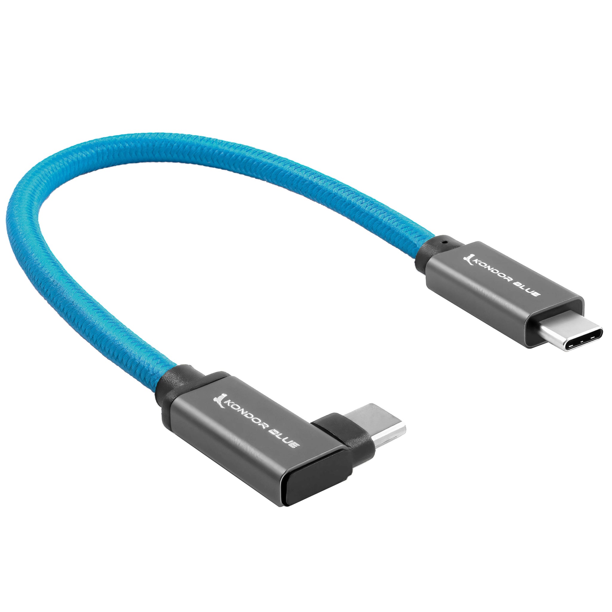 Kondor Blue USB C to USB C Cable for SSD Recording & Charging - 8K Data and Power Delivery (Right Angle)(8.5")