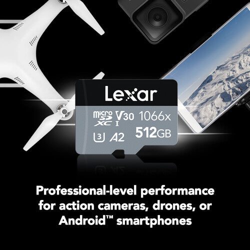 Lexar 512GB Professional 1066x UHS-I microSDXC Memory Card with SD Adapter (SILVER Series)