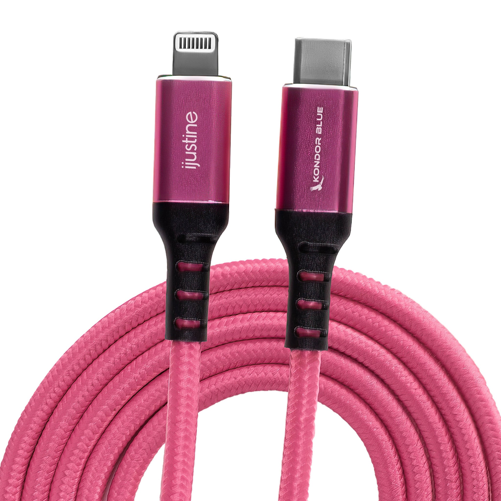 Kondor Blue iJustine Pink Lightning Cable for iPhone Charging & Sync USB-C & USB-A (1 Meter/3.3FT) (USB A)