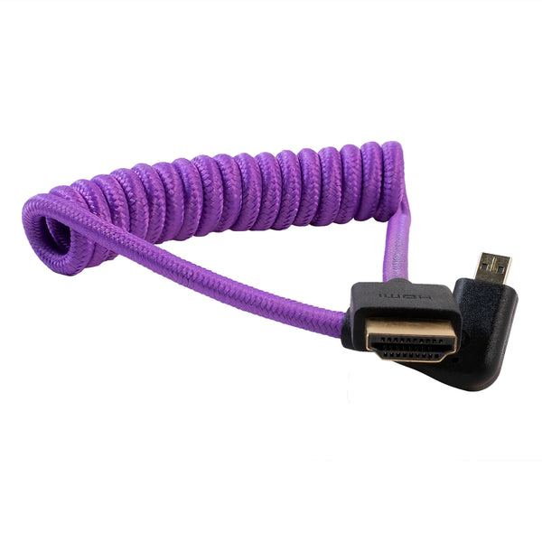Kondor Blue Gerald Undone MK2 Full HDMI to Left Angle Micro HDMI Cable 12"-24" Coiled (Purple) (Left Angle (Sony/Fuji)) - AVC photo video store
