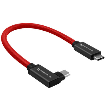 Kondor Blue USB C to USB C Cable for SSD Recording & Charging - 8K Data and Power Delivery (Right Angle) (8.5") (Cardinal Red)