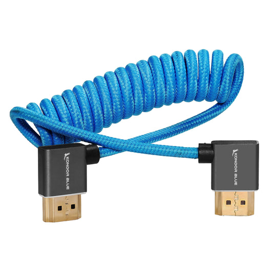 Kondor Blue Coiled Right-Angle High-Speed HDMI Cable (Kondor Blue, 12 to 24")