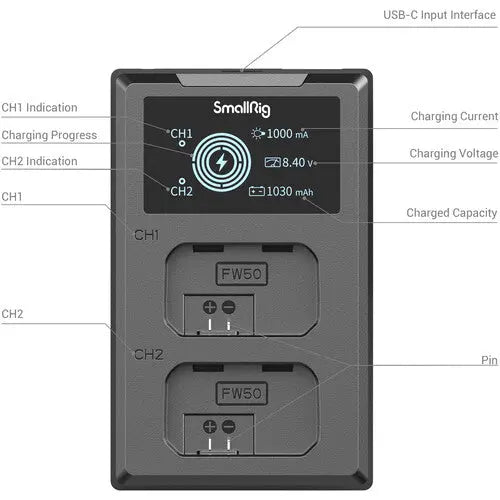 SmallRig 3818 NP-FW50 Camera Battery and Charger Kit - AVC photo video store