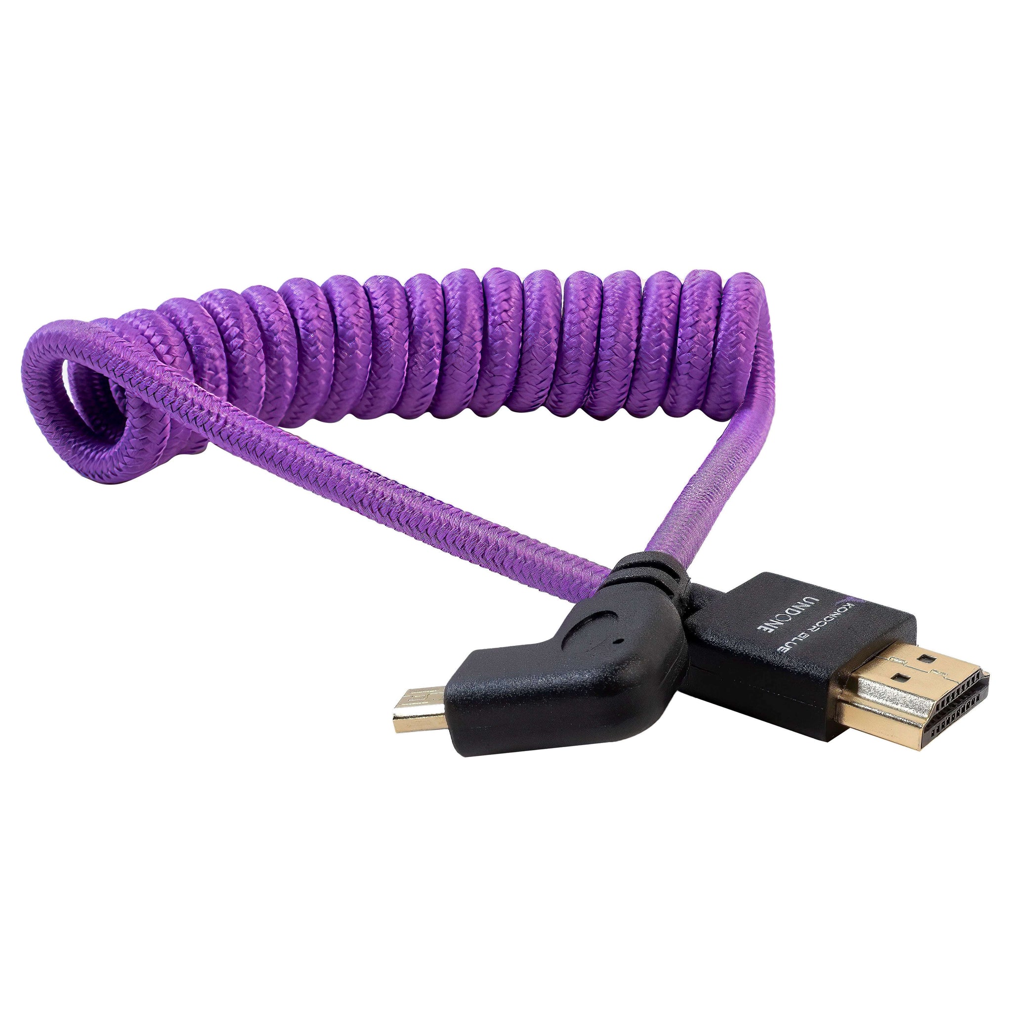 Kondor Blue Gerald Undone MK2 Full HDMI to Left Angle Micro HDMI Cable 12"-24" Coiled (Purple) (Left Angle (Sony/Fuji))