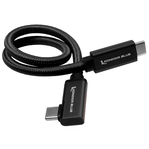 Cabo USB C para USB C Kondor Blue para gravação e carregamento SSD - Entrega de dados e energia 8K (ângulo reto) (12") (preto raven)