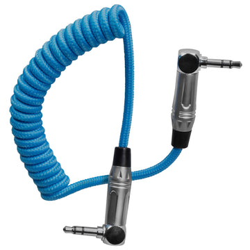 Kondor Blue Coiled 3.5mm Right Angle TRS Stereo Audio Cable (12-24")