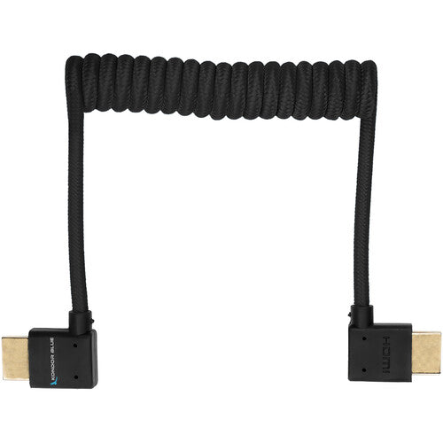 Kondor Blue Coiled Right-Angle High-Speed HDMI Cable, 12 to 24", Black