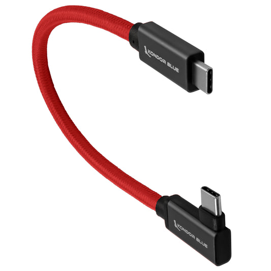 Kondor Blue USB C to USB C Cable for SSD Recording & Charging - 8K Data and Power Delivery (Right Angle) (8.5") (Cardinal Red)