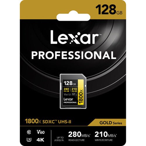 Lexar 128GB Professional 1800x UHS-II SDXC Memory Card (GOLD Series)