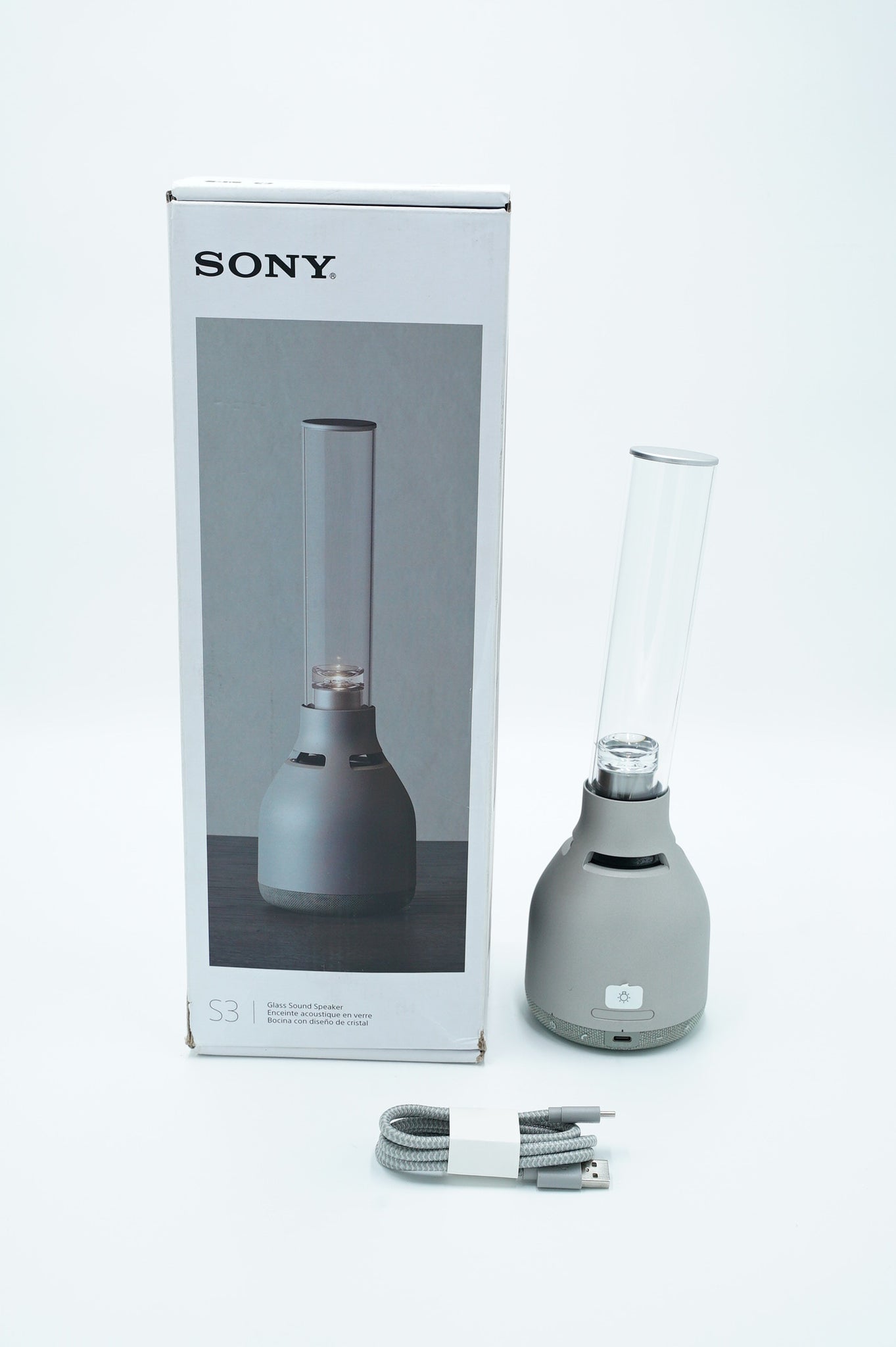 Sony LSPXS3/1000690 Glass Sound 360º All Directional Speaker w/Candle-Like LED Illumination, 8 Hour Battery, and Bluetooth, Off/White, Used